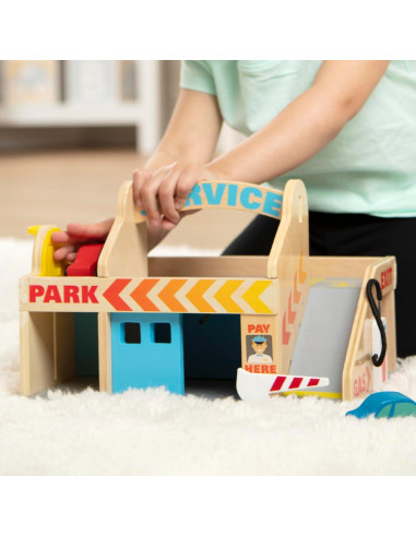 Estación de Servicio Melissa & Doug con 2 Coches de Madera