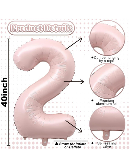 Globo N 2 Rosa de 101.6 cm - Foil Reutilizable para Fiestas Globo N 2 Rosa de 101.6 cm - Foil Reutilizable para Fiestas