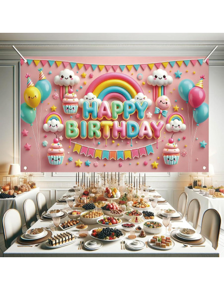 Fondo de Fiesta Kawaii Starlit Patio 180x109 cm con Globos Fondo de Fiesta Kawaii Starlit Patio 180x109 cm con Globos