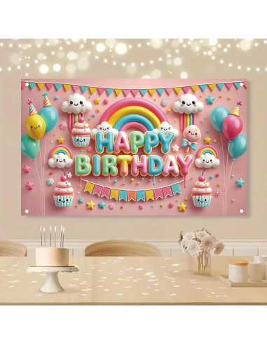 Fondo de Fiesta Kawaii Starlit Patio 180x109 cm con Globos