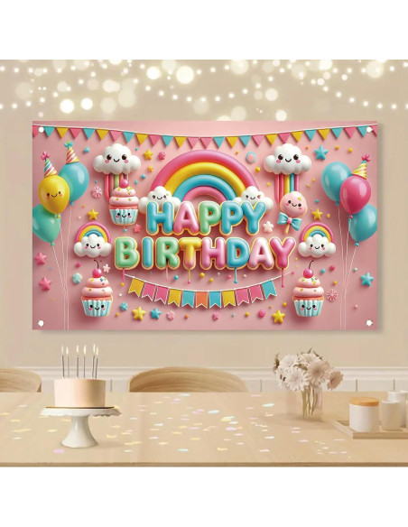 Fondo de Fiesta Kawaii Starlit Patio 180x109 cm con Globos Fondo de Fiesta Kawaii Starlit Patio 180x109 cm con Globos