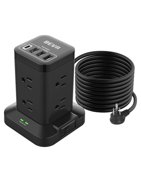 Torre de Regleta BEVA 8 AC 4 USB-C 1.98m Protector Sobretensiones Torre de Regleta BEVA 8 AC 4 USB-C 1.98m Protector Sobretensiones