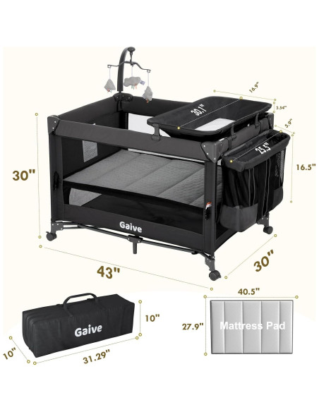 Cuna Lateral GAIVE Pack and Play con Colchón y Cambiador Cuna Lateral GAIVE Pack and Play con Colchón y Cambiador