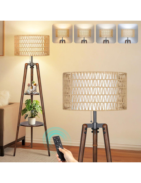 Lámpara de Pie Tripode Boho OUTON con Estantes y Control Remoto Lámpara de Pie Tripode Boho OUTON con Estantes y Control Remoto