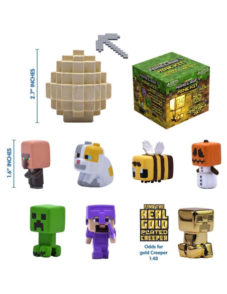 Minecraft Mine Kit Creeper Dorado con Figura y Stickers Minecraft Mine Kit Creeper Dorado con Figura y Stickers