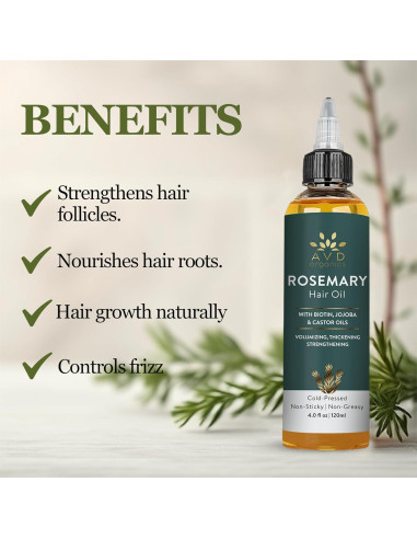 Aceite de Romero AVD Organics 120 ml - Crecimiento y Fortalecimiento del Cabello