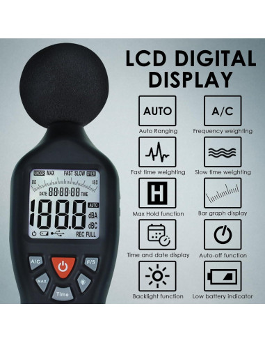Medidor de Decibelios Tekcoplus SLM24TK LCD 30-130dBA