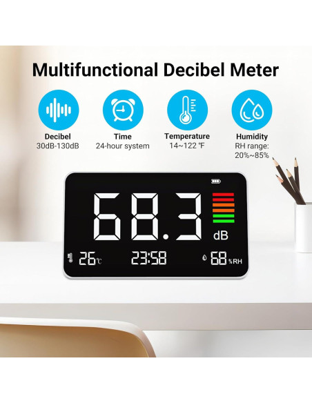 Medidor de Decibelios 5 en 1 Buumin con Pantalla LCD 8.5" Medidor de Decibelios 5 en 1 Buumin con Pantalla LCD 8.5"
