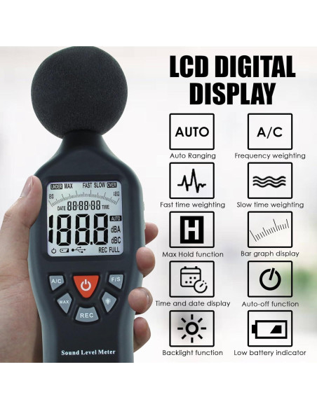 Medidor de Decibelios TekcoPlus SLM25TK 30-130 dB LCD Medidor de Decibelios TekcoPlus SLM25TK 30-130 dB LCD