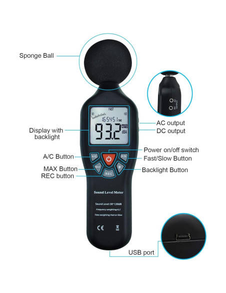 Medidor de Decibelios TekcoPlus SLM25TK 30-130 dB LCD Medidor de Decibelios TekcoPlus SLM25TK 30-130 dB LCD