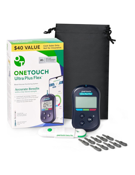 Kit de Monitoreo de Glucosa OneTouch Ultra Plus Flex - 1 Medidor, 10 Lancetas, Dispositivo de Punción Kit de Monitoreo de Glucosa OneTouch Ultra Plus Flex - 1 Medidor, 10 Lancetas, Dispositivo de Punción