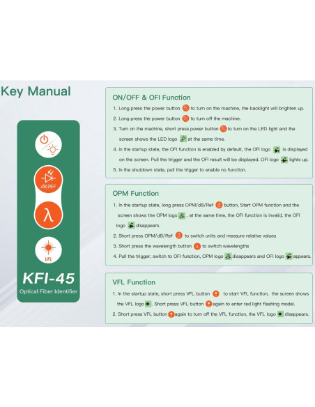 Identificador de Fibra Óptica Komshine KFI-45 - Medidor OPM y VFL Identificador de Fibra Óptica Komshine KFI-45 - Medidor OPM y VFL