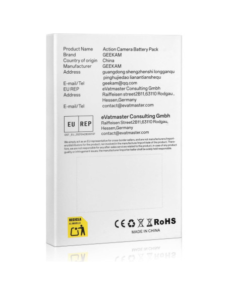 Batería Recargable GEEKAM 2x1350mAh para Cámara de Acción Batería Recargable GEEKAM 2x1350mAh para Cámara de Acción