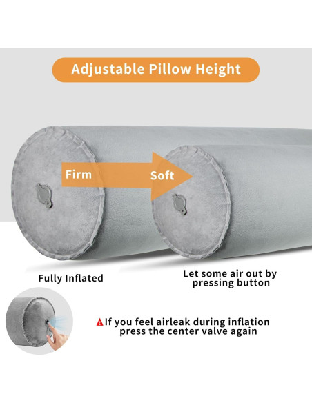 Almohada Inflable Cilíndrica EULANT 90x20 cm Gris para Dormir Almohada Inflable Cilíndrica EULANT 90x20 cm Gris para Dormir