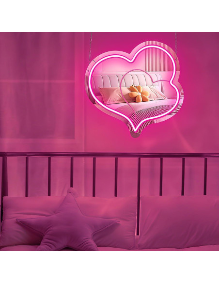 Espejo Acrílico Rosa con Neón LED Regulable 30x29.4cm Espejo Acrílico Rosa con Neón LED Regulable 30x29.4cm