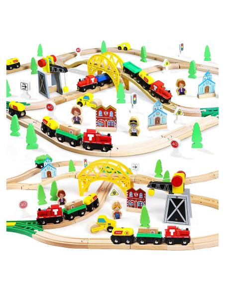Conjunto de tren de madera TOY Life 60 piezas con grúa Conjunto de tren de madera TOY Life 60 piezas con grúa