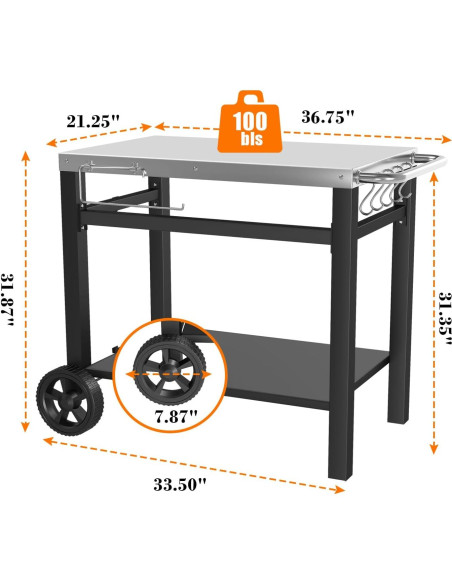 Mesa de Parrilla Exterior Doble Estante GRILL FORCE 85x53 cm Mesa de Parrilla Exterior Doble Estante GRILL FORCE 85x53 cm