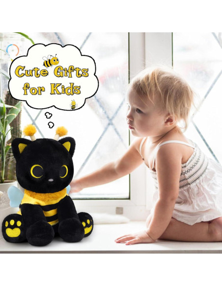 Peluche Gato Negro Kawaii 20cm con Disfraz de Abeja - Hagusahuo Peluche Gato Negro Kawaii 20cm con Disfraz de Abeja - Hagusahuo