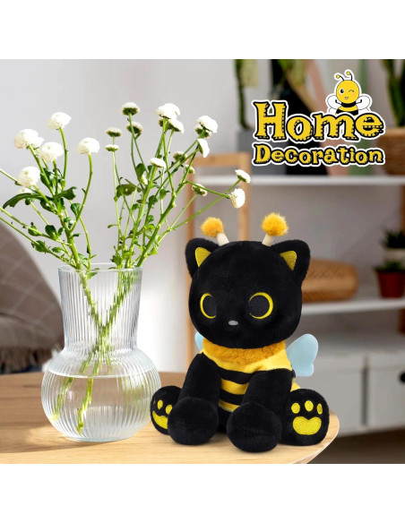 Peluche Gato Negro Kawaii 20cm con Disfraz de Abeja - Hagusahuo Peluche Gato Negro Kawaii 20cm con Disfraz de Abeja - Hagusahuo