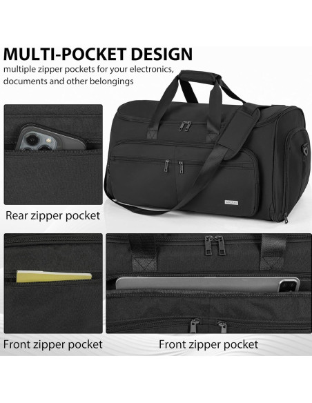 Bolsa de Ropa Convertible AKOZLIN 3 en 1 Negra para Viaje Bolsa de Ropa Convertible AKOZLIN 3 en 1 Negra para Viaje