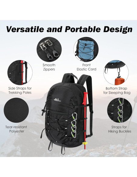 Mochila de Senderismo MoKo 40L Resistente al Desgarro Negra Mochila de Senderismo MoKo 40L Resistente al Desgarro Negra
