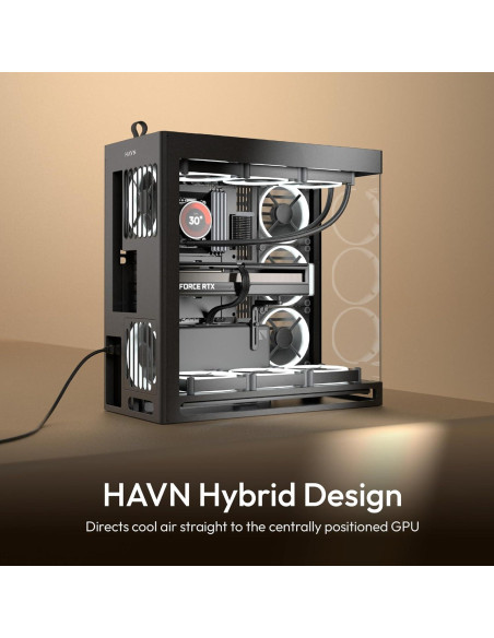 Caja de PC HAVN HS 420 Media Torre ATX Negra con Vidrio Templado Caja de PC HAVN HS 420 Media Torre ATX Negra con Vidrio Templado