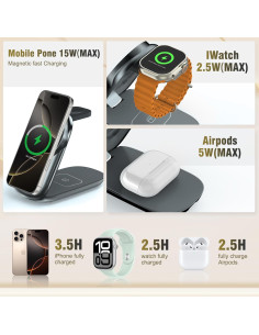 Estación de Carga Plegable 3 en 1 Apple Gris - iPhone, Watch, AirPods 2