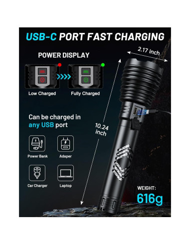 Linterna Recargable Amzyigou 600000 Lúmenes 10000mAh IP67