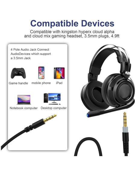 Cable de Audio y Micrófono Saipomor 3.5mm para Auriculares Kingston HyperX Cloud Cable de Audio y Micrófono Saipomor 3.5mm para Auriculares Kingston HyperX Cloud