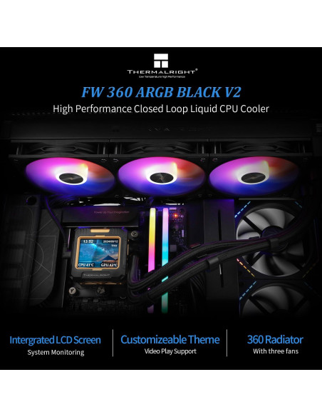 Enfriador de Agua para CPU THERMALRIGHT FW360 Negro ARGB 3 Ventiladores Enfriador de Agua para CPU THERMALRIGHT FW360 Negro ARGB 3 Ventiladores