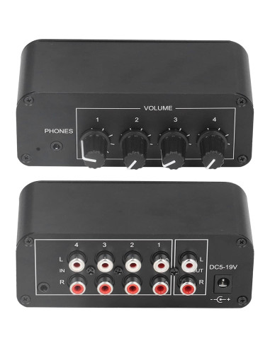 Mezclador de Sonido Estéreo 4 Canales ASHATA con Control de Volumen