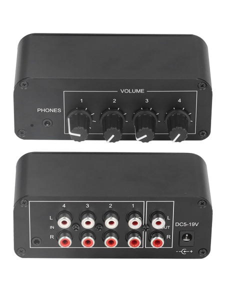 Mezclador de Sonido Estéreo 4 Canales ASHATA con Control de Volumen Mezclador de Sonido Estéreo 4 Canales ASHATA con Control de Volumen