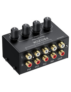 Mezclador de Audio Estéreo PROZOR 4 Canales RCA Sin Alimentación