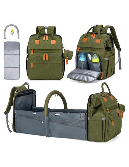 Mochila de Pañales KABAQOO Verde Militar 35L, Ergonomía y Estación de Cambio Mochila de Pañales KABAQOO Verde Militar 35L, Ergonomía y Estación de Cambio