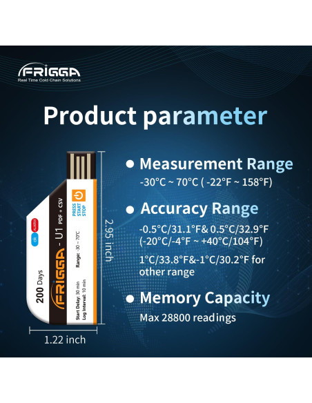 Registradores de Datos de Temperatura Frigga U1 - Paquete de 10 Registradores de Datos de Temperatura Frigga U1 - Paquete de 10
