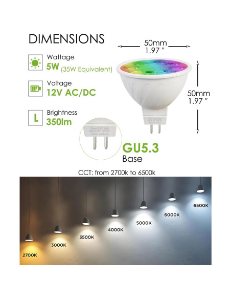 Bombillas LED Inteligentes MR16 ShenZhen 4W 12V RGB Paquete de 2 Bombillas LED Inteligentes MR16 ShenZhen 4W 12V RGB Paquete de 2