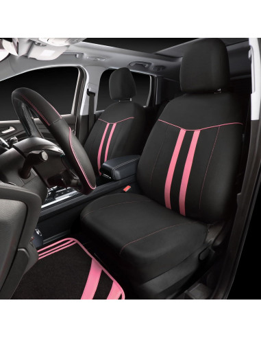 Juego de Fundas de Asiento CAR PASS Negro y Rosa con Mats