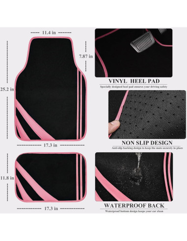 Juego de Fundas de Asiento CAR PASS Negro y Rosa con Mats