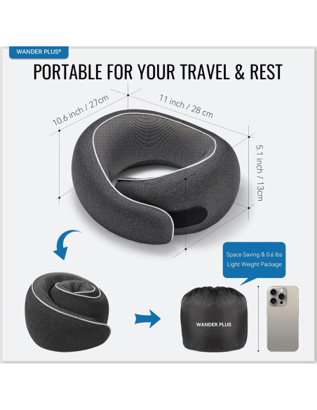 Almohada de Viaje WANDER PLUS Espuma de Memoria Negra Almohada de Viaje WANDER PLUS Espuma de Memoria Negra