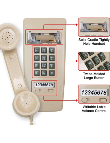 Teléfono de Pared Retro Aokpsrt con Timbre Mecánico Beige