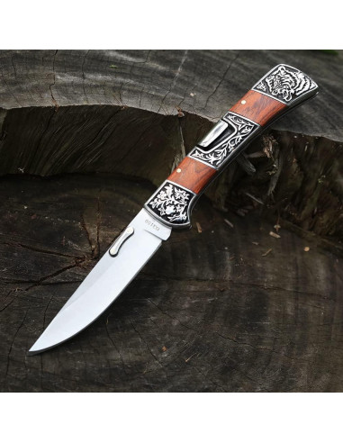 Cuchillo de bolsillo plegable FU-GLBY 22cm acero inoxidable madera roja