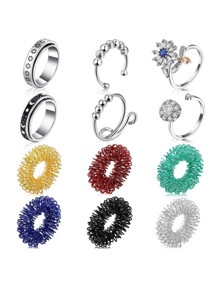 MTLEE 12 Anillos Antiestrés Giratorios y Sensoriales Unisex MTLEE 12 Anillos Antiestrés Giratorios y Sensoriales Unisex