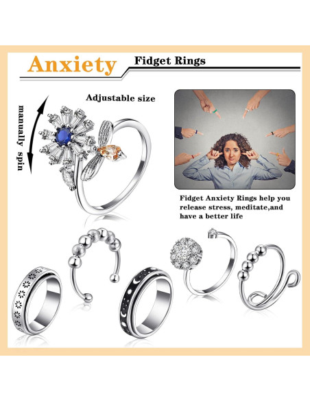 MTLEE 12 Anillos Antiestrés Giratorios y Sensoriales Unisex MTLEE 12 Anillos Antiestrés Giratorios y Sensoriales Unisex