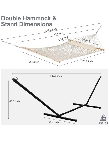Hamaca Doble SUNCREAT con Soporte Incluido Beige 200x140 cm Hamaca Doble SUNCREAT con Soporte Incluido Beige 200x140 cm