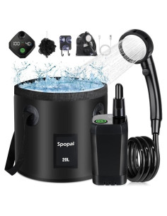 Ducha Portátil Camping Spopal 20L Recargable LED 4 Modos