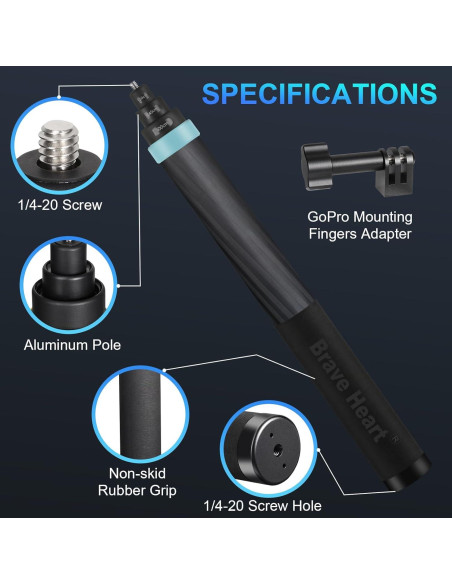 Palo de Selfie Extensible Qishang 3m para Insta360 y GoPro - Oro Palo de Selfie Extensible Qishang 3m para Insta360 y GoPro - Oro