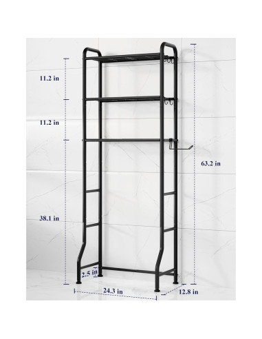 Estante de Almacenamiento sobre Inodoro Kitsure 3 Niveles Negro
