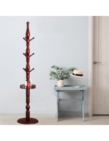 Perchero de Madera Abeto SUOHUI 9 Ganchos Rojo Oscuro 180 cm Perchero de Madera Abeto SUOHUI 9 Ganchos Rojo Oscuro 180 cm