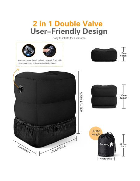 Almohada Inflable de Viaje Sunany para Descanso de Pies - Negro Almohada Inflable de Viaje Sunany para Descanso de Pies - Negro