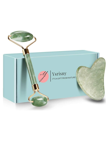 Rodillo de Jade + Gua Sha Ysrisny - Masaje Facial Antienvejecimiento Rodillo de Jade + Gua Sha Ysrisny - Masaje Facial Antienvejecimiento